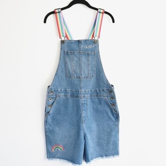 Pride Overalls Target Denim Rainbow Embroidered Shortalls Queen Graphic Small - Picture 5 of 16